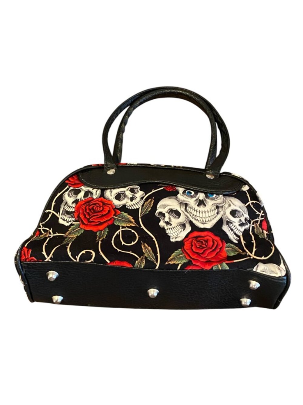 Skulls and Roses Edgy Urban Gothic Black Bowler Bag #197Q